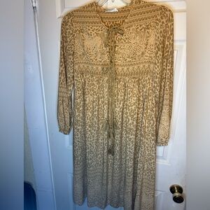 R. Vivimos Cottagecore Chic Tan Safari Long Sleeve Midi Dress